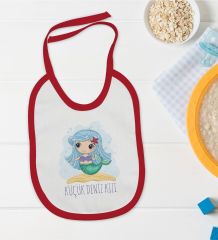 BK Kids Küçük Deniz Kızı Tasarımlı Kırmızı Bebek Mama Önlüğü-1