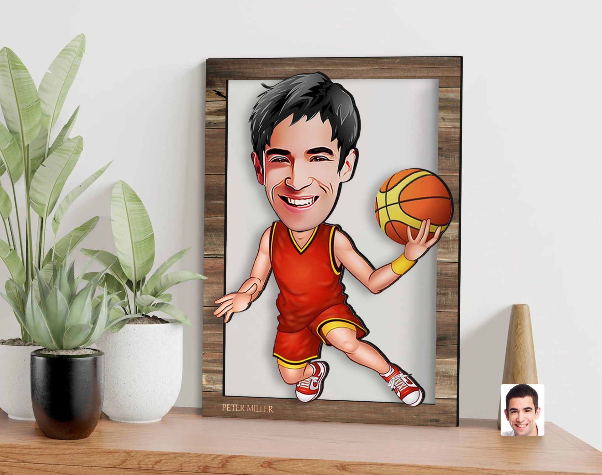BK Gift Kişiye Özel Basketbolcu Karikatürlü 3D Ahşap Tablo, Sevgiliye Hediye, Arkadaşa Hediye, Yıl Dönümü Hediyesi, Doğum Günü Hediyesi-1