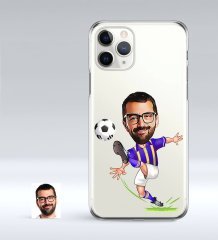 Kişiye Özel Sarı Lacivert Futbolcu Karikatürlü iPhone 11 Pro İnce Şeffaf Silikon Telefon Kapağı