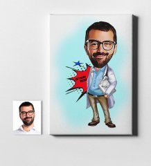 Kişiye Özel Bay Başhekim Karikatür Kanvas Tablo (50 x 70 cm.) 1