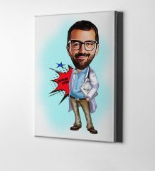 Kişiye Özel Bay Başhekim Karikatür Kanvas Tablo (50 x 70 cm.) 1