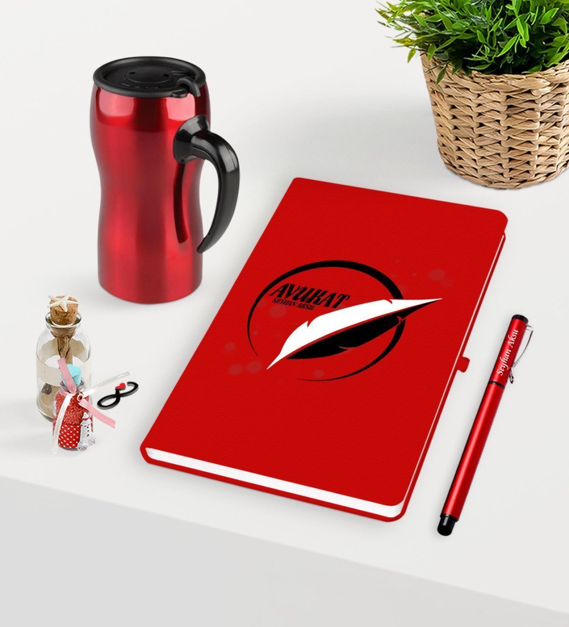 Kişiye Özel Avukat Temalı Kırmızı Defter Kalem ve Termos Mug Seti  - 13