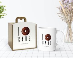 Kişiye Özel Ahşap Kutuda I Don't Care Tasarımlı Beyaz Kupa Bardak-1