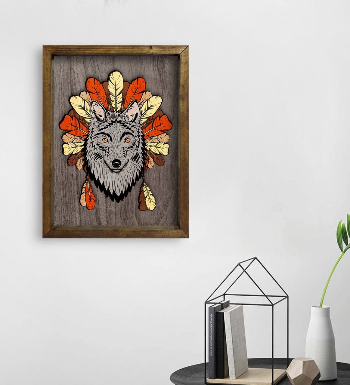 BK Home Kurt Tasarımlı Doğal Masif Ahşap Çerçeveli Tablo 45x65cm-1
