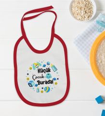 BK Kids Küçük Çocuk Burada Tasarımlı Kırmızı Bebek Mama Önlüğü-1