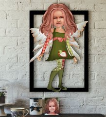 Kişiye Özel Kız Çocuk Peri Karikatürlü 3D Ahşap Tablo-1