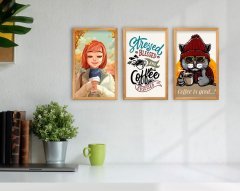 BK Home Coffee Tasarımlı Dekoratif 3’lü Retro Ahşap Tablo-1