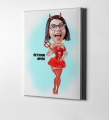 Kişiye Özel Şeytan Kız Karikatür Kanvas Tablo (50 x 70 cm.) 1