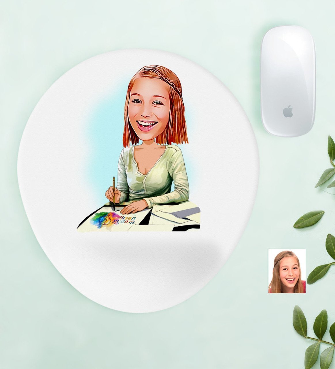Kişiye Özel Bayan Grafik Tasarımcı Karikatürlü Bilek Destekli Mouse Pad