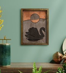BK Home Kuğu Tasarımlı Doğal Masif Ahşap Çerçeveli Tablo 45x65cm-1