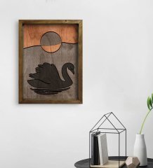 BK Home Kuğu Tasarımlı Doğal Masif Ahşap Çerçeveli Tablo 45x65cm-1
