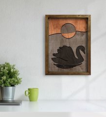 BK Home Kuğu Tasarımlı Doğal Masif Ahşap Çerçeveli Tablo 45x65cm-1