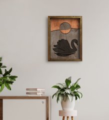 BK Home Kuğu Tasarımlı Doğal Masif Ahşap Çerçeveli Tablo 45x65cm-1