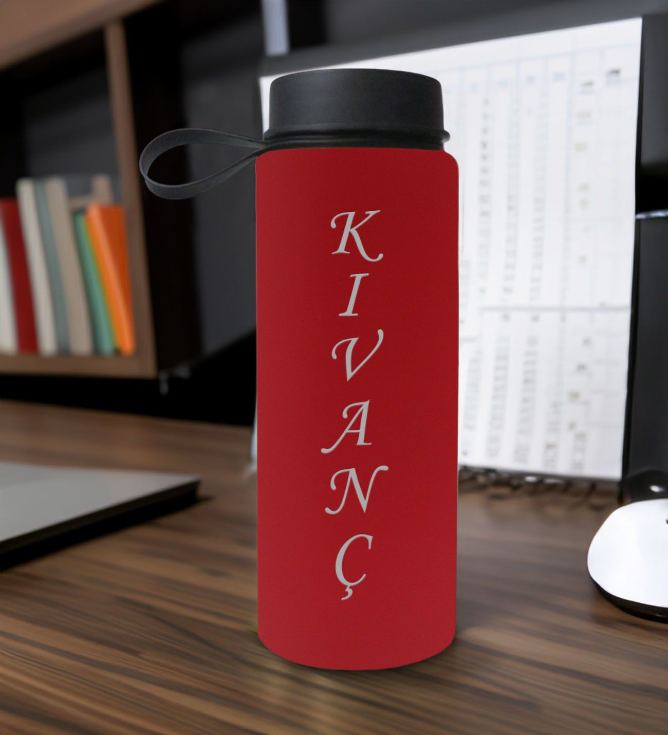 BK Gift Kişiye Özel İsimli Kırmızı Renkli Cam Matara 500ml, Sevgiliye, Arkadaşa Hediye, İsimli Cam Matara, Ofis Hediyesi