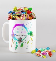 Kişiye Özel Resim Öğretmeni Kupa ve Haribo Şeker Hediye Seti-4