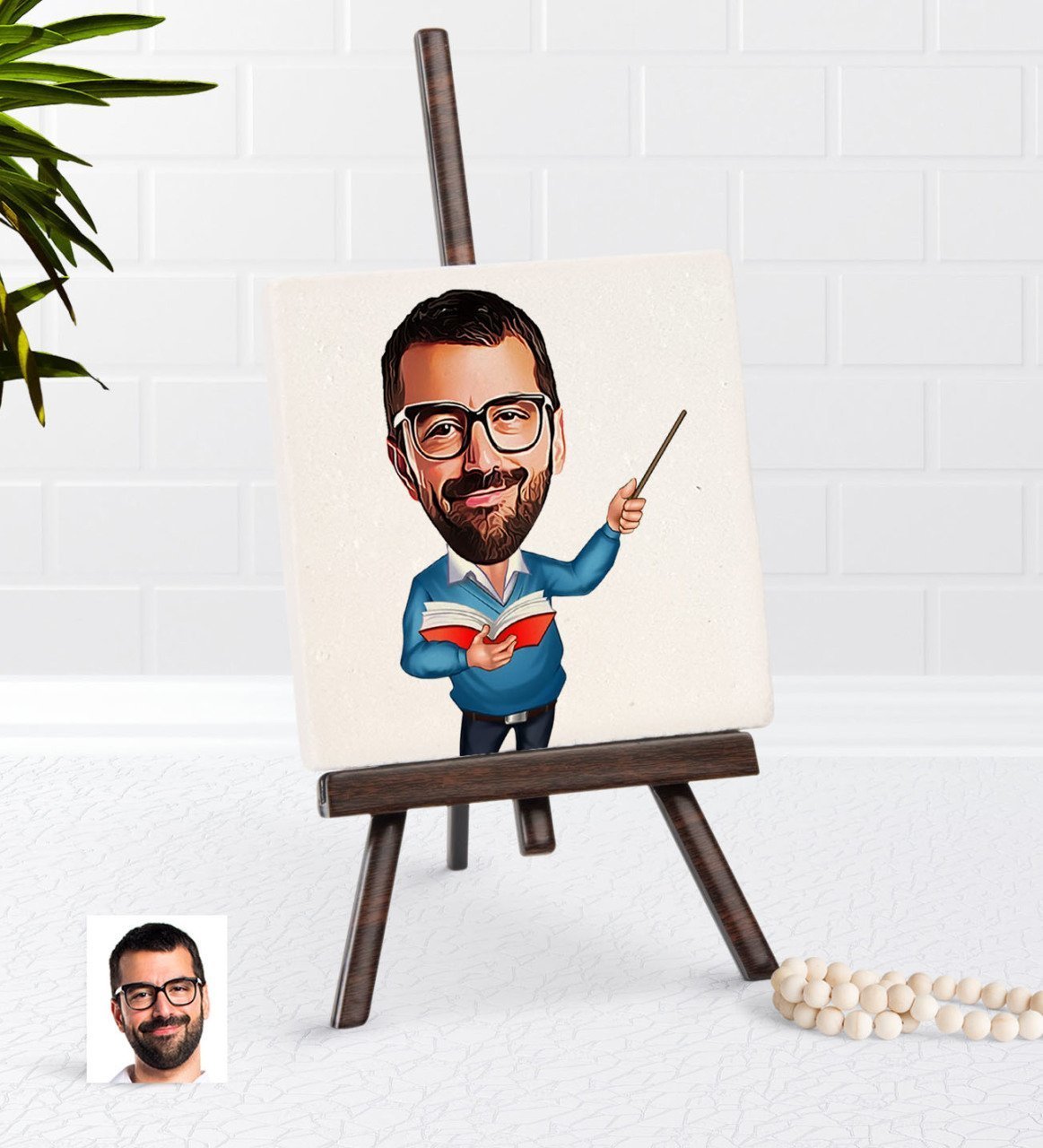 Kişiye Özel Erkek Öğretmen Karikatürlü Şovaleli Doğal Taş-4
