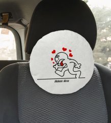 Kişiye Özel İsimli Aşık Çöp Adam Tasarımlı Yuvarlak Araç Koltuk Yastığı-1