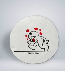 Kişiye Özel İsimli Aşık Çöp Adam Tasarımlı Yuvarlak Araç Koltuk Yastığı-1
