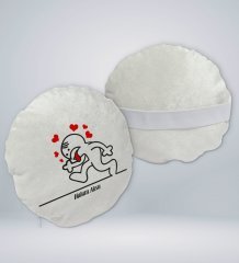 Kişiye Özel İsimli Aşık Çöp Adam Tasarımlı Yuvarlak Araç Koltuk Yastığı-1