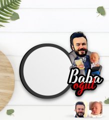 Kişiye Özel Baba Oğul Karikatürlü Ahşap Bardak Altlığı-4