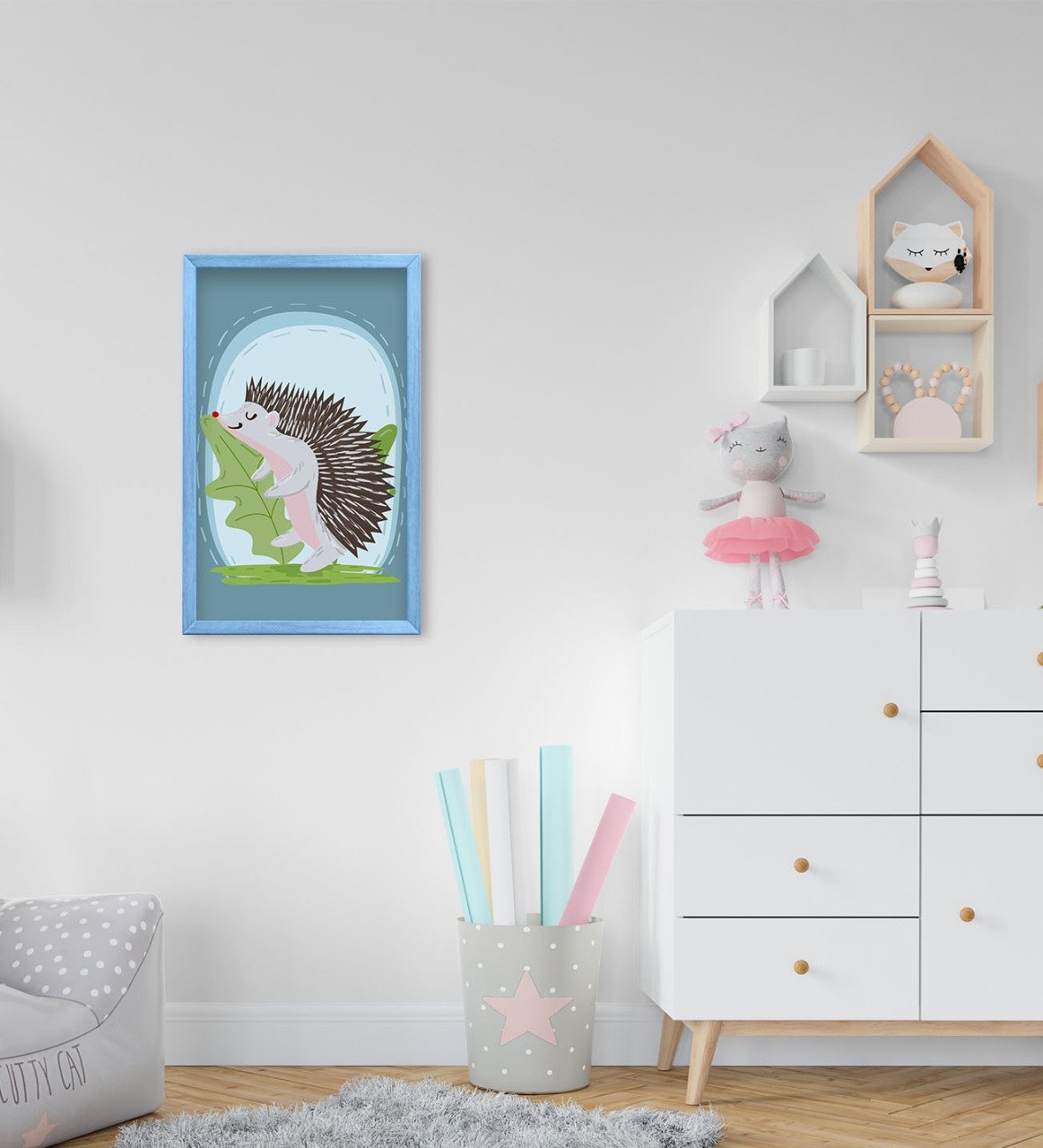 BK Home Kirpi Tasarımlı Dekoratif Mavi Ahşap Çerçeveli Çocuk Odası Tablo-1