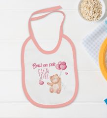 BK Kids Beni En Çok Dayım Sever Tasarımlı Pembe Bebek Body Zıbın ve Mama Önlüğü Hediye Seti-1