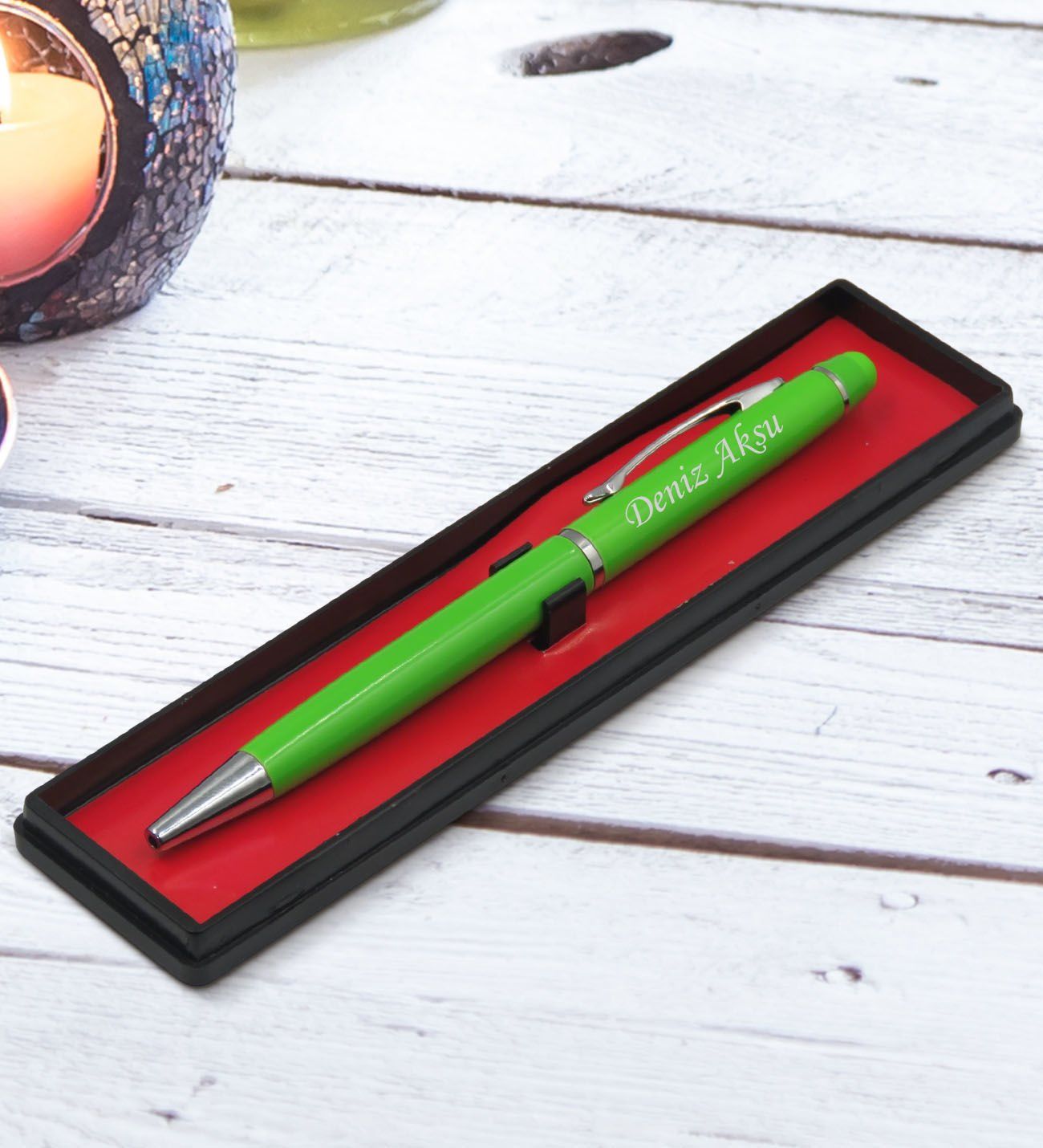 BK Gift Kişiye Özel İsimli Açık Yeşil Touchpen Metal Tükenmez Kalem, Yeni İş Hediyesi, Ofis Hediyesi