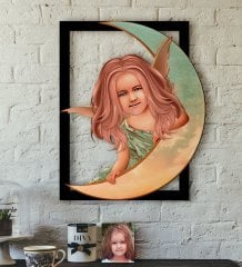 Kişiye Özel Kız Çocuk Melek Karikatürlü 3D Ahşap Tablo-1