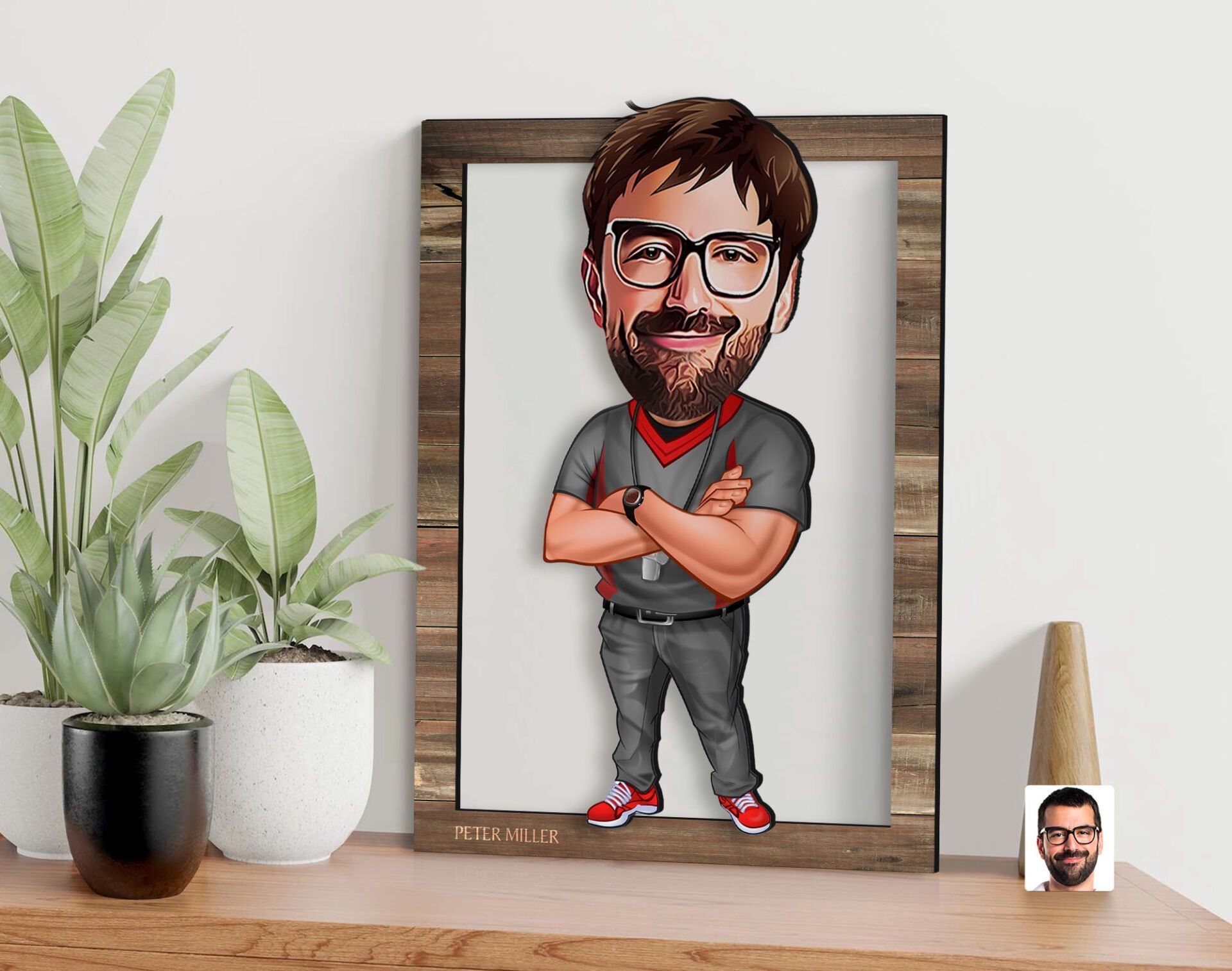 BK Gift Kişiye Özel Antrenör Karikatürlü 3D Ahşap Tablo, Sevgiliye Hediye, Arkadaşa Hediye, Yıl Dönümü Hediyesi, Doğum Günü Hediyesi-2