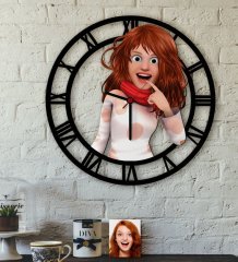Kişiye Özel Kadın Animasyon Karikatürlü Ahşap Duvar Saati-6