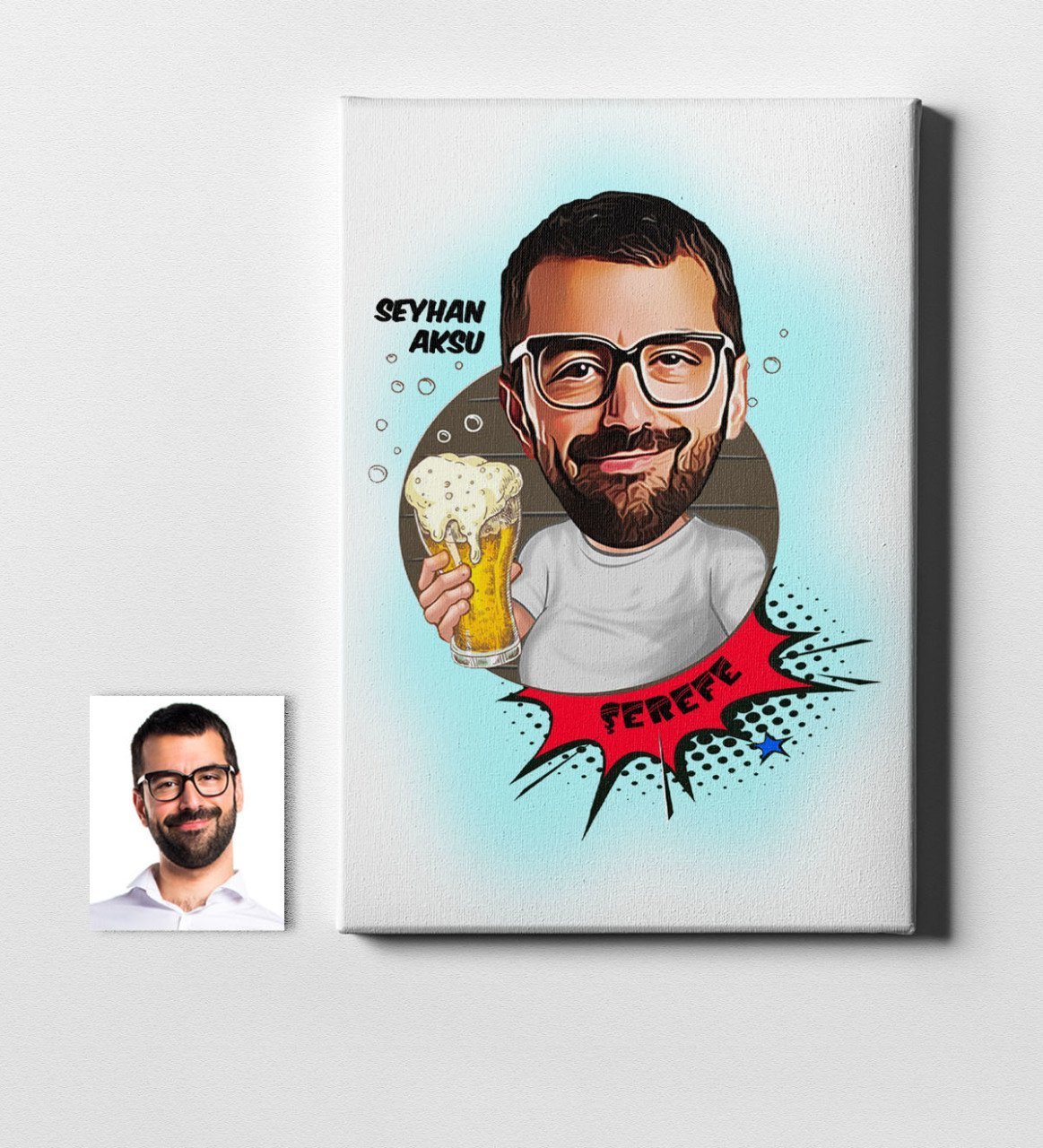 Kişiye Özel Şerefe Karikatür Kanvas Tablo (50 x 70 cm.) 1
