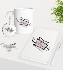 Kişiye Özel Okul Müdiresi Kupa Anahtarlık Beyaz Defter Kalem Hediye Seti-1