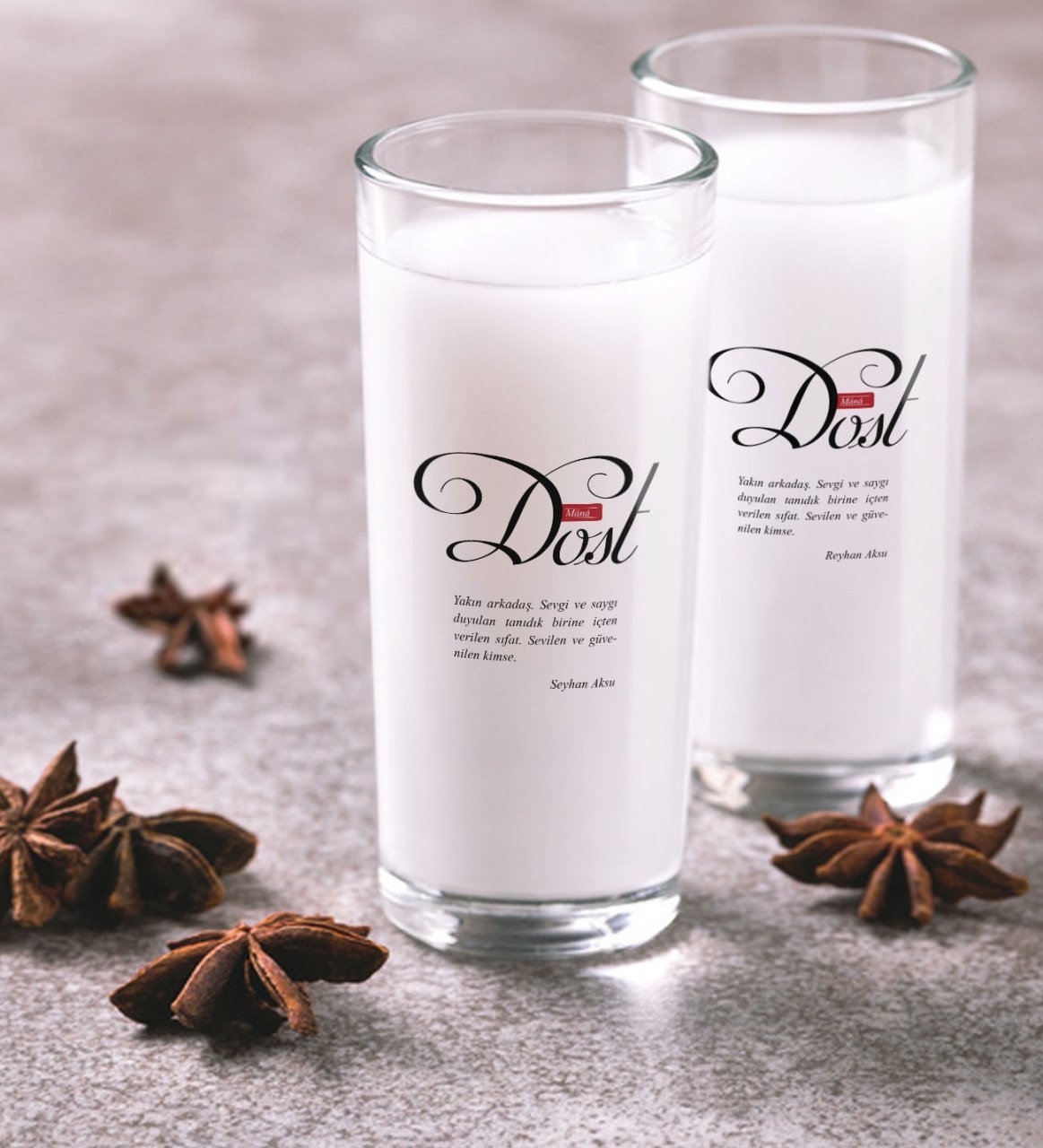 Kişiye Özel Renkli Baskılı Mânâ Dost İkili Rakı Bardağı Seti-1