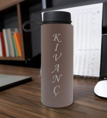 BK Gift Kişiye Özel İsimli Gri Renkli Cam Matara 500ml, Sevgiliye, Arkadaşa Hediye, İsimli Cam Matara, Ofis Hediyesi