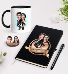 Kişiye Özel Yılın En Mükemmel Çifti Karikatürlü Siyah Defter Kalem ve Kupa Seti-6