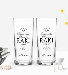 Kişiye Özel Olursa Olur Tasarımlı 2’li Rakı Bardağı ve Meze Tabaklı Doğal Masif Ahşap Servis Sunum Tepsisi Model 1