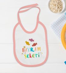 BK Kids Bayram Şekeri Tasarımlı Pembe Bebek Body Zıbın ve Mama Önlüğü Hediye Seti-1