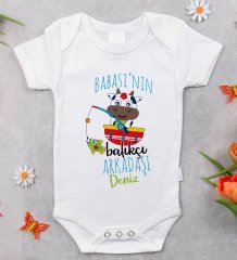 BK Kids İsimli Babasının Balıkçı Arkadaşı Tasarımlı Bebek Body Zıbın - Model 1