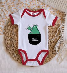 BK Kids Little Monster Tasarımlı Kırmızı Bebek Body Zıbın-1