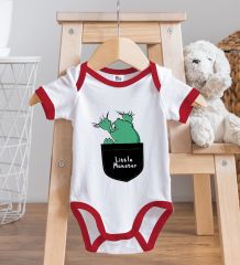 BK Kids Little Monster Tasarımlı Kırmızı Bebek Body Zıbın-1