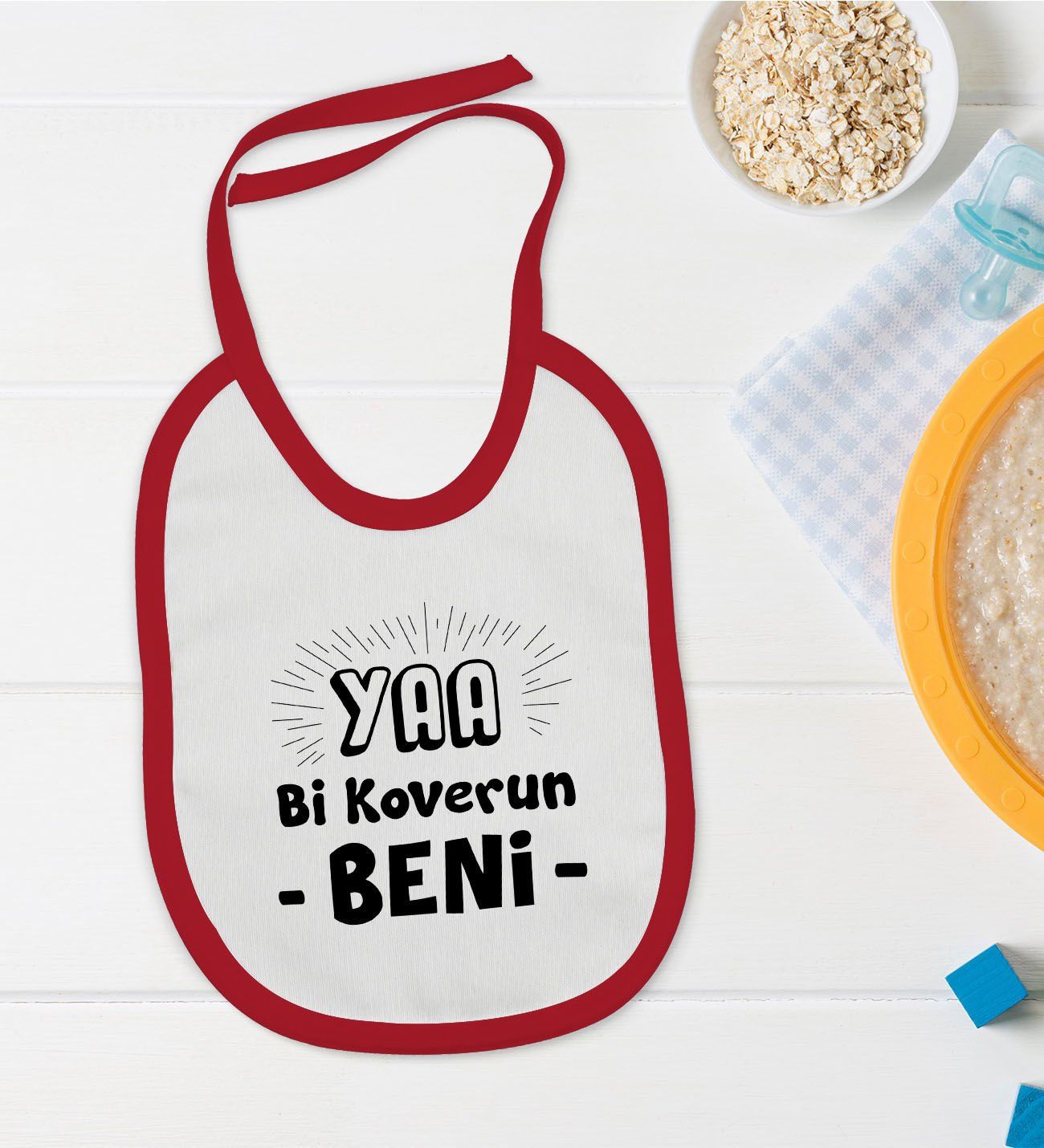 BK Kids Koverun Beni Tasarımlı Kırmızı Bebek Mama Önlüğü-1