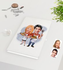 Kişiye Özel Sevgililer Karikatürlü Beyaz Defter-57