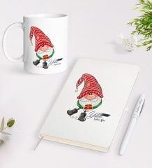 Kişiye Özel Mutlu Yıllar Tasarımlı Beyaz Defter Kalem Kupa Seti - 11