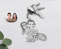 Kişiye Özel Karakalem Gelin Damat Karikatürlü Şeffaf Pleksi Anahtarlık-1
