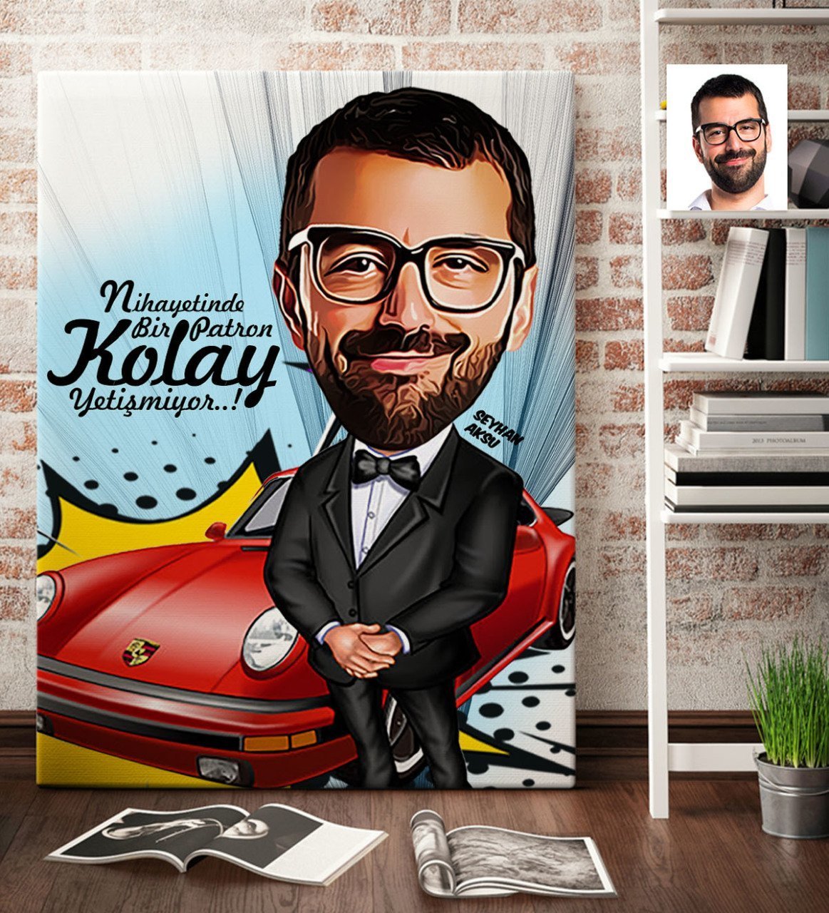 Kişiye Özel Bay Patron Karikatür Kanvas Tablo (70 x 100 cm.) 1
