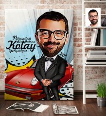 Kişiye Özel Bay Patron Karikatür Kanvas Tablo (70 x 100 cm.) 1