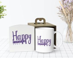 Kişiye Özel Ahşap Kutuda Happy Birthday Tasarımlı Beyaz Kupa Bardak-3
