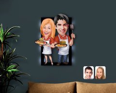Kişiye Özel Sevgililer Karikatürlü 3D Led Işıklı Ahşap Tablo-57