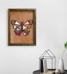 BK Home Kelebek Tasarımlı Doğal Masif Ahşap Çerçeveli Tablo 45x65cm-1