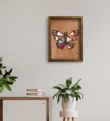 BK Home Kelebek Tasarımlı Doğal Masif Ahşap Çerçeveli Tablo 45x65cm-1